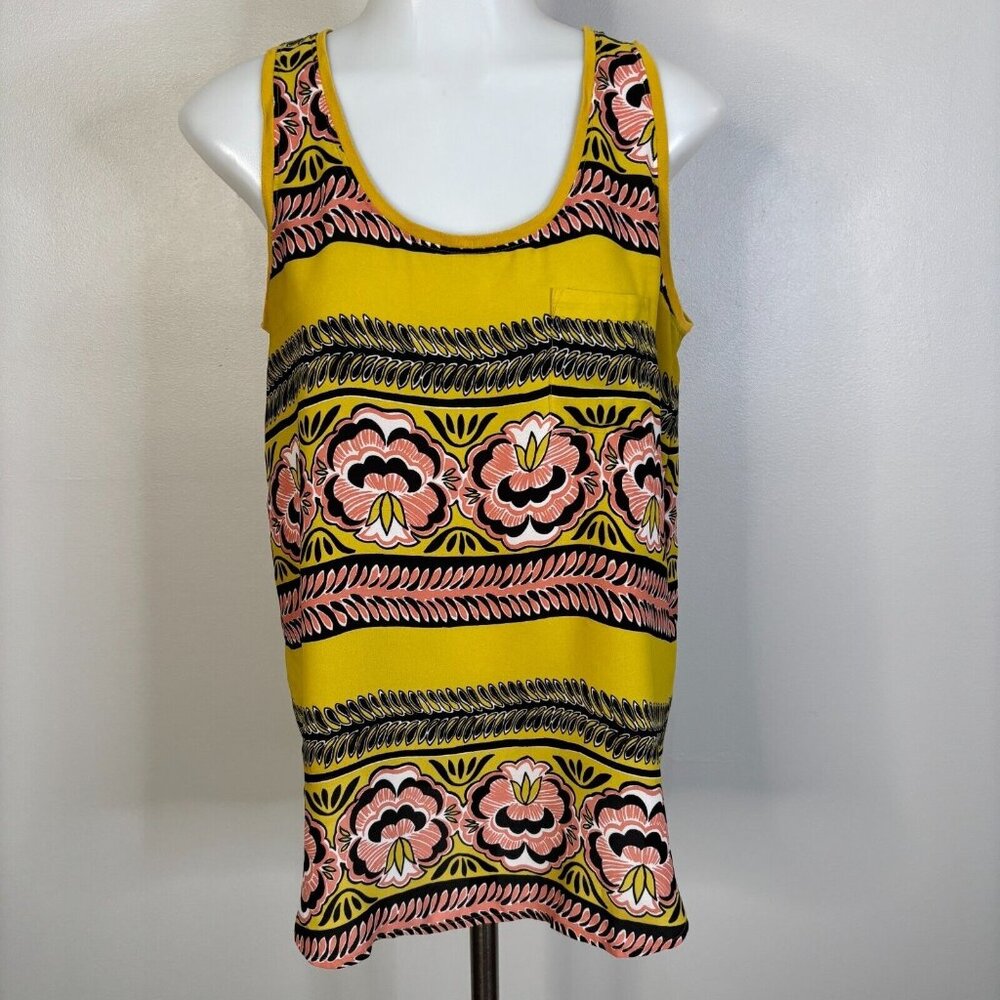 LOFT Tank Top Small Yellow Pink Floral Sleeveless Women's